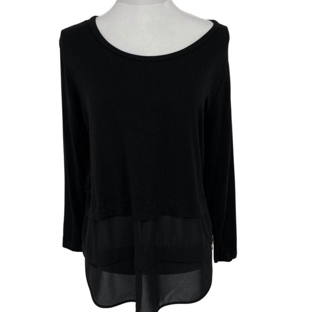 Michael Kors Black Long Sleeve Top with Sheer Hem